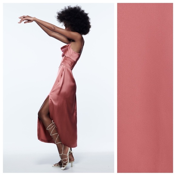 Zara Pink Satin Midi Dress - Picture 3 of 13